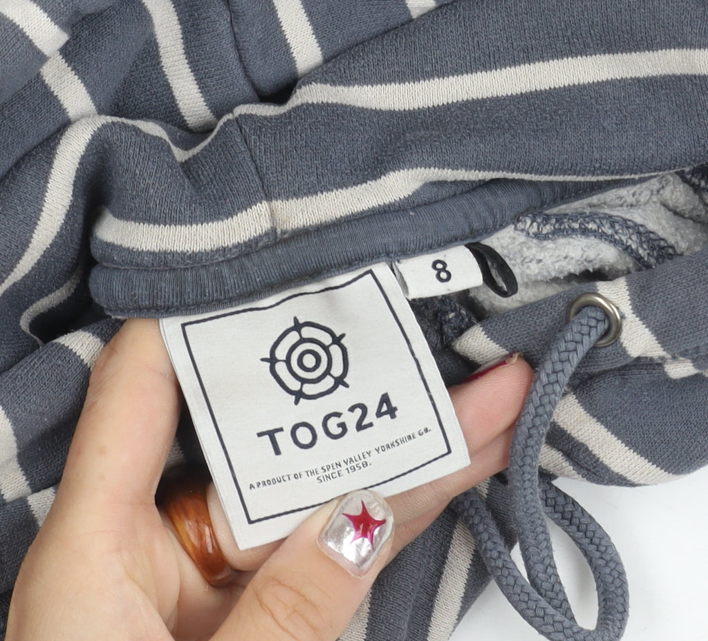 TOG24 Womens Grey Stripe Hoodie Size 8 Cotton Blend Pullover