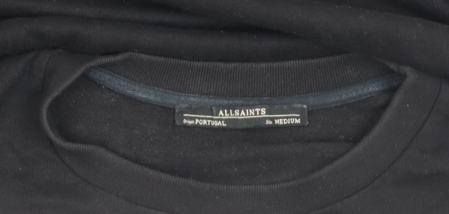 AllSaints Womens Black Sweatshirt Medium Cotton Blend Crew Neck