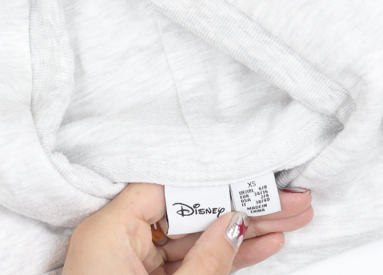Disney Womens Grey XS Pullover Hoodie Logo Print Casual