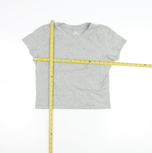 Hollister Women Grey M Basic Short Sleeve Crew Neck T-Shirt