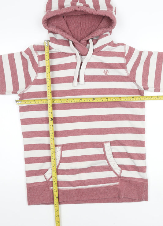 Fat Face Womens Pink White Striped Pullover Hoodie UK 8 Cotton Blend
