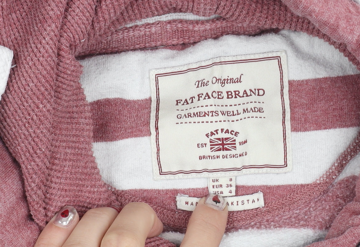 Fat Face Womens Pink White Striped Pullover Hoodie UK 8 Cotton Blend