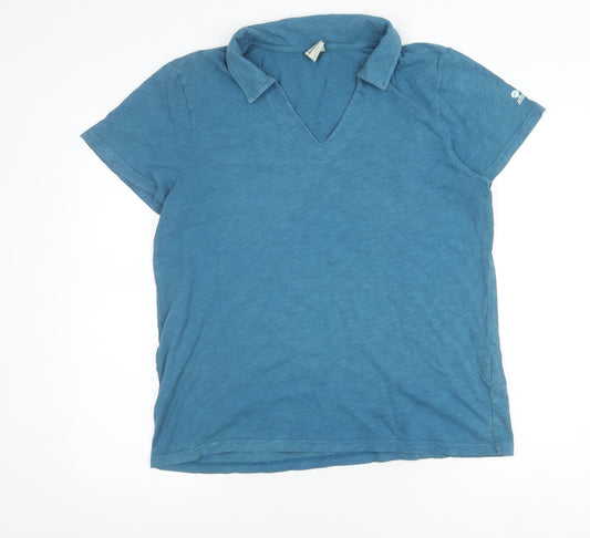 Mousqueton Womens Blue Cotton Collared V-Neck T-Shirt Size 14