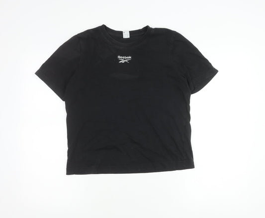Reebok Womens Black Small Logo Embroidered Cotton T-Shirt