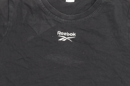 Reebok Womens Black Small Logo Embroidered Cotton T-Shirt