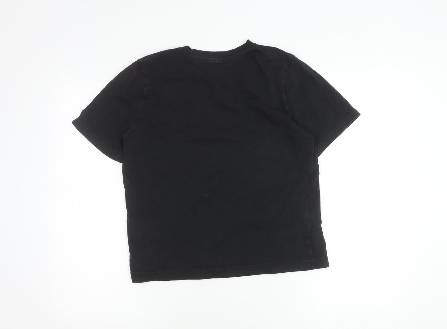 Reebok Womens Black Small Logo Embroidered Cotton T-Shirt