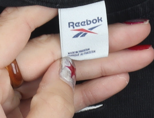 Reebok Womens Black Small Logo Embroidered Cotton T-Shirt