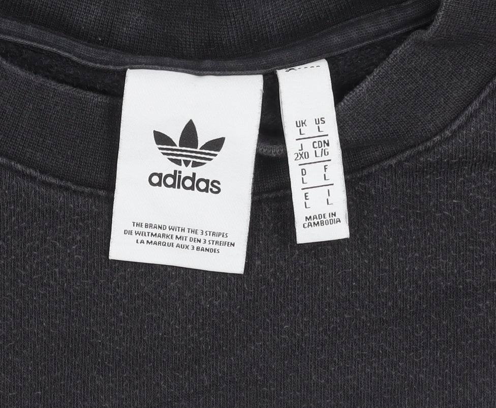 Adidas Mens Black Crew Neck Sweatshirt L Pullover Logo Stripe Sportswear