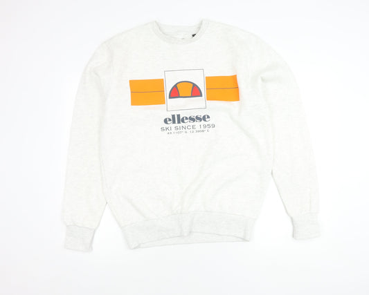 Ellesse Mens White Sweatshirt L Crew Neck Graphic Logo Pullover