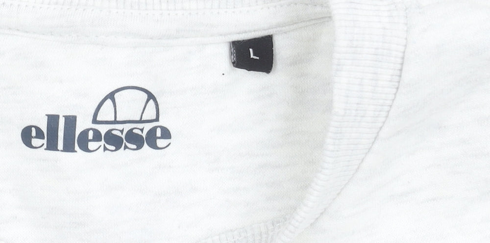 Ellesse Mens White Sweatshirt L Crew Neck Graphic Logo Pullover