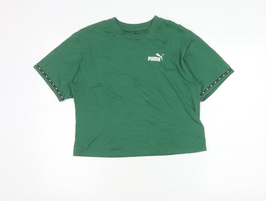 Puma Womens Green Cropped T-Shirt Size S Crew Neck Logo Casual Top