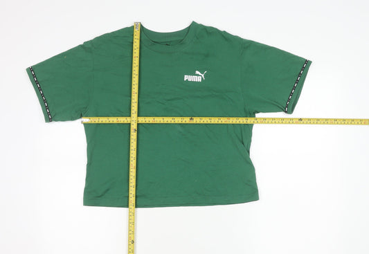 Puma Womens Green Cropped T-Shirt Size S Crew Neck Logo Casual Top