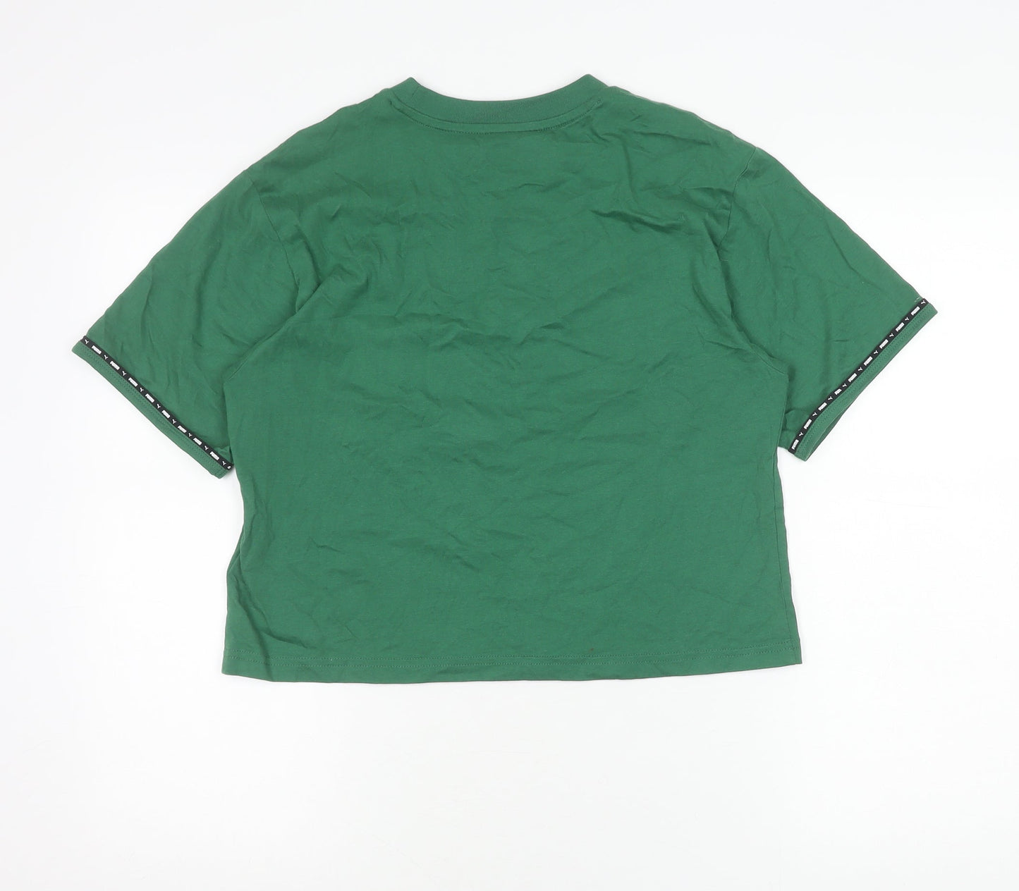 Puma Womens Green Cropped T-Shirt Size S Crew Neck Logo Casual Top
