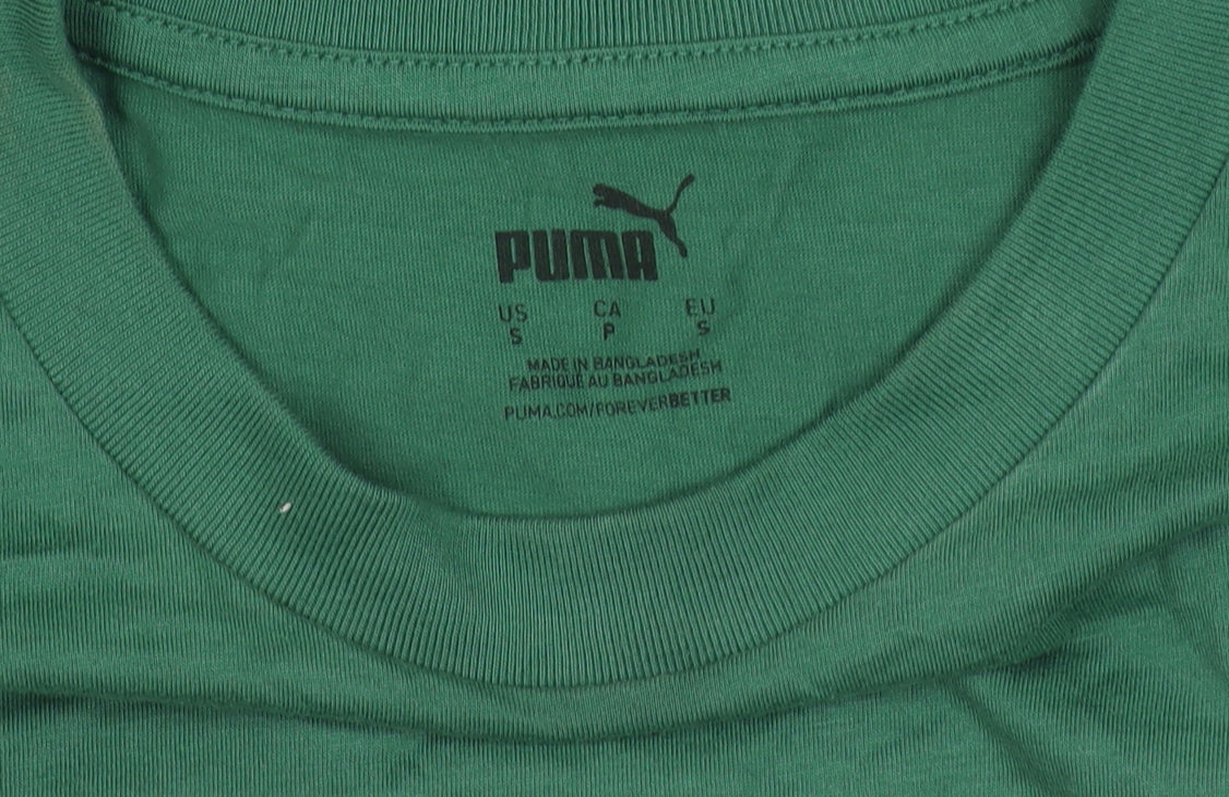 Puma Womens Green Cropped T-Shirt Size S Crew Neck Logo Casual Top
