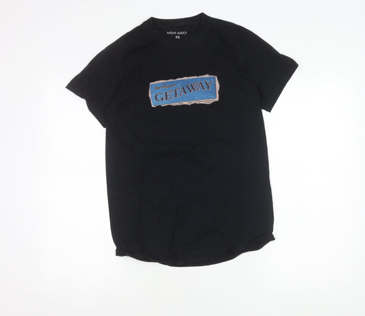 Night Addict Womens Black XS Graphic Getaway T-Shirt Casual