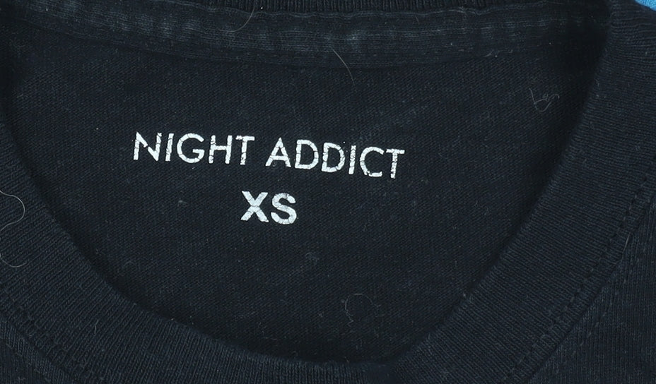 Night Addict Womens Black XS Graphic Getaway T-Shirt Casual