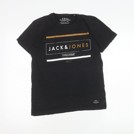 Jack & Jones Men’s Black Small Graphic Logo Crew Neck T-Shirt
