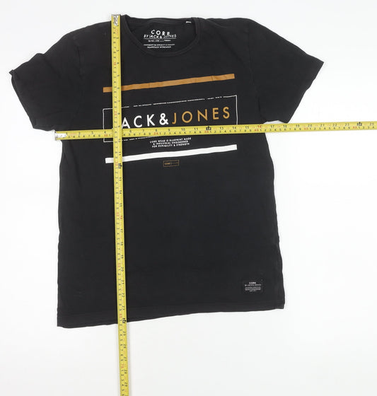 Jack & Jones Men’s Black Small Graphic Logo Crew Neck T-Shirt