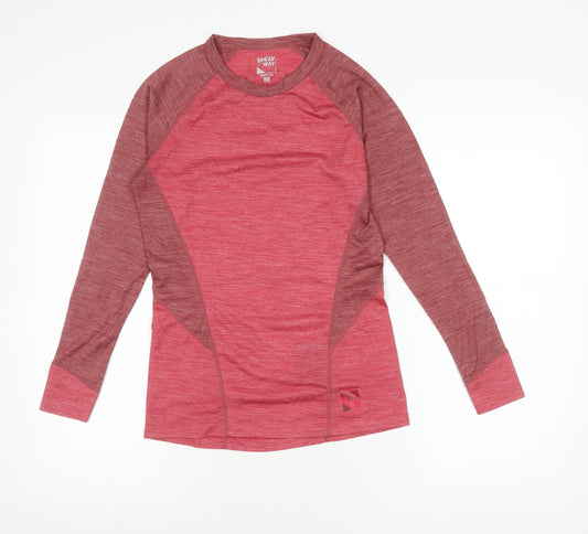 Sprayway Womens Red Wool Polyester Long Sleeve Crew Neck Active T-Shirt Size 8