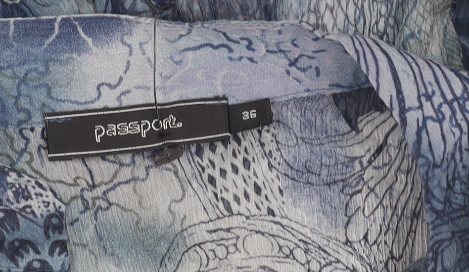 Passport Womens Blue Sheer Tunic Blouse Size 8 Long Sleeve V-Neck