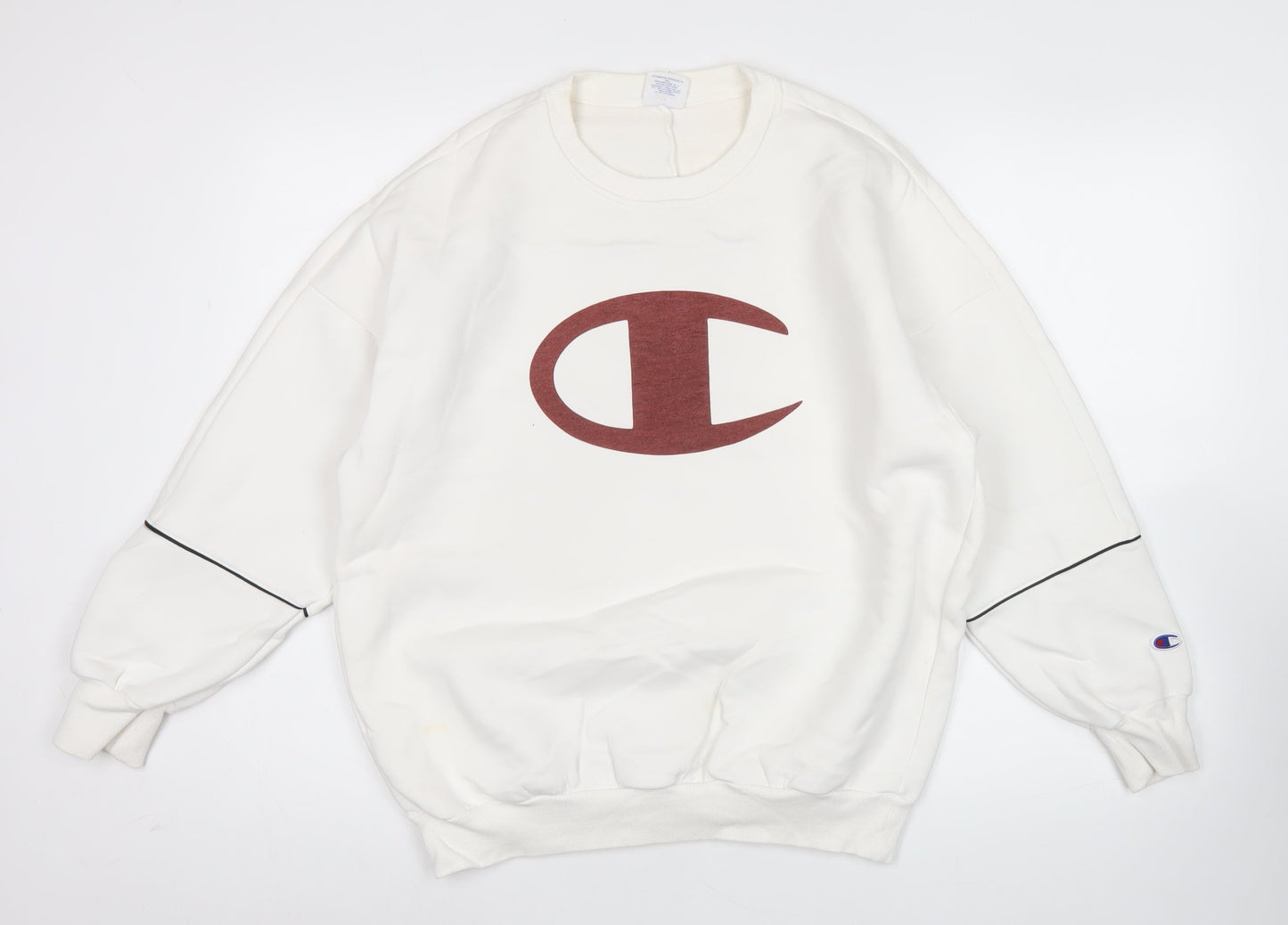 Champion Unisex White Medium Pullover Sweatshirt Logo Crew Neck