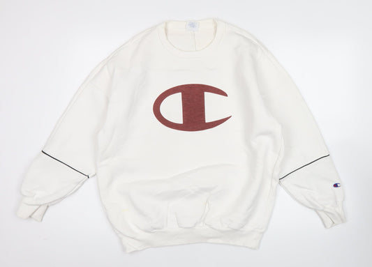 Champion Unisex White Medium Pullover Sweatshirt Logo Crew Neck