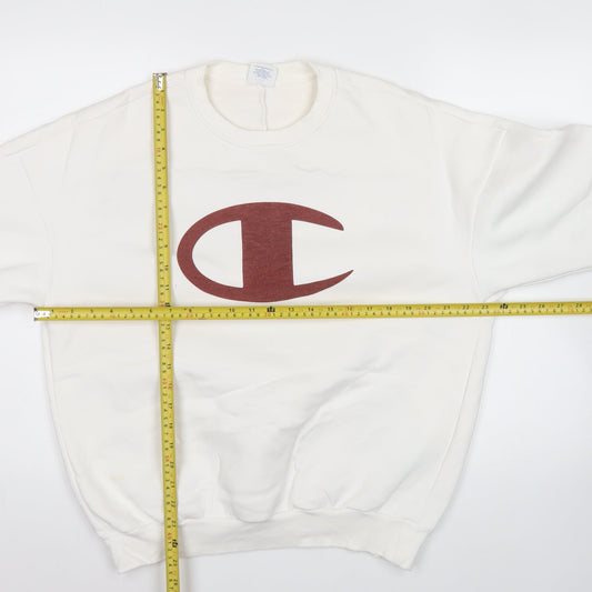 Champion Unisex White Medium Pullover Sweatshirt Logo Crew Neck