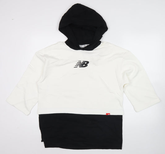 New Balance Womens White Black Hoodie Sweatshirt Medium Logo Print