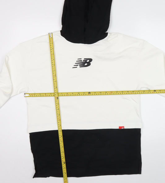 New Balance Womens White Black Hoodie Sweatshirt Medium Logo Print