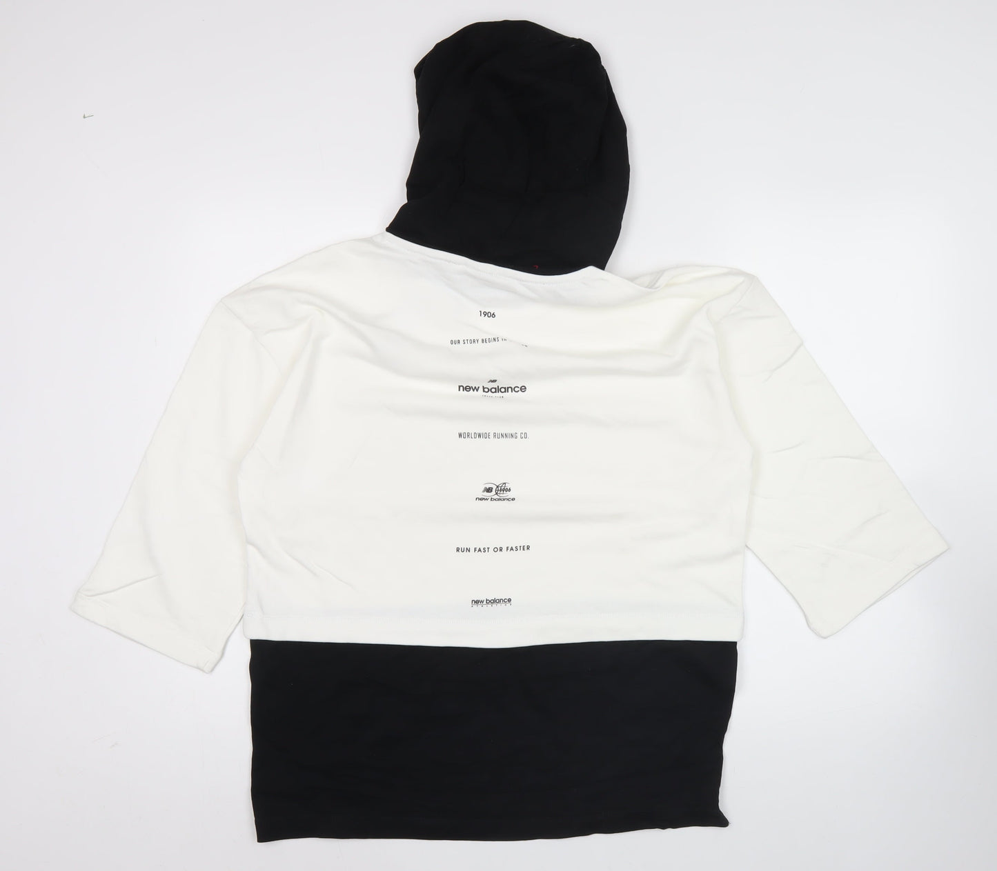 New Balance Womens White Black Hoodie Sweatshirt Medium Logo Print