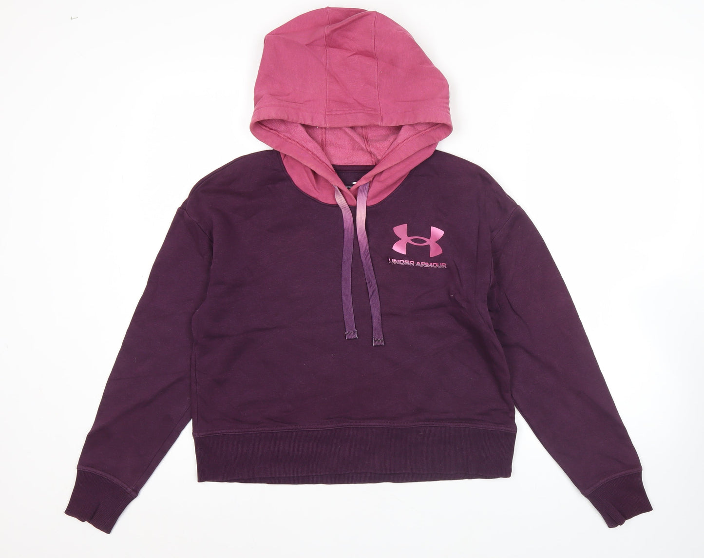 Under Armour Womens Purple Hoodie Medium Loose Fit Logo Pullover