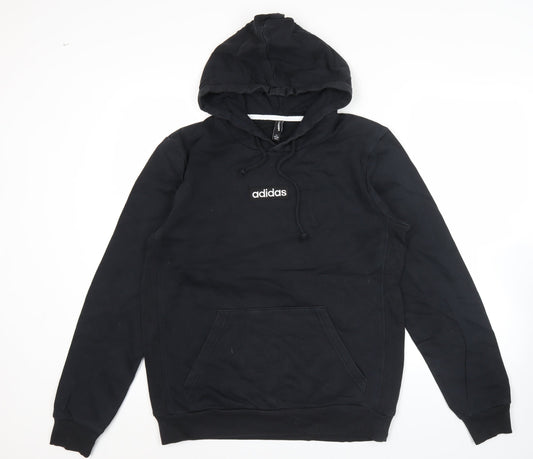 Adidas Mens Black Pullover Hoodie L Logo Sports Cotton Blend