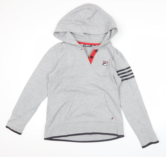 Additional front view of Fila men’s grey henley hoodie, size M, hooded sweatshirt logo sports