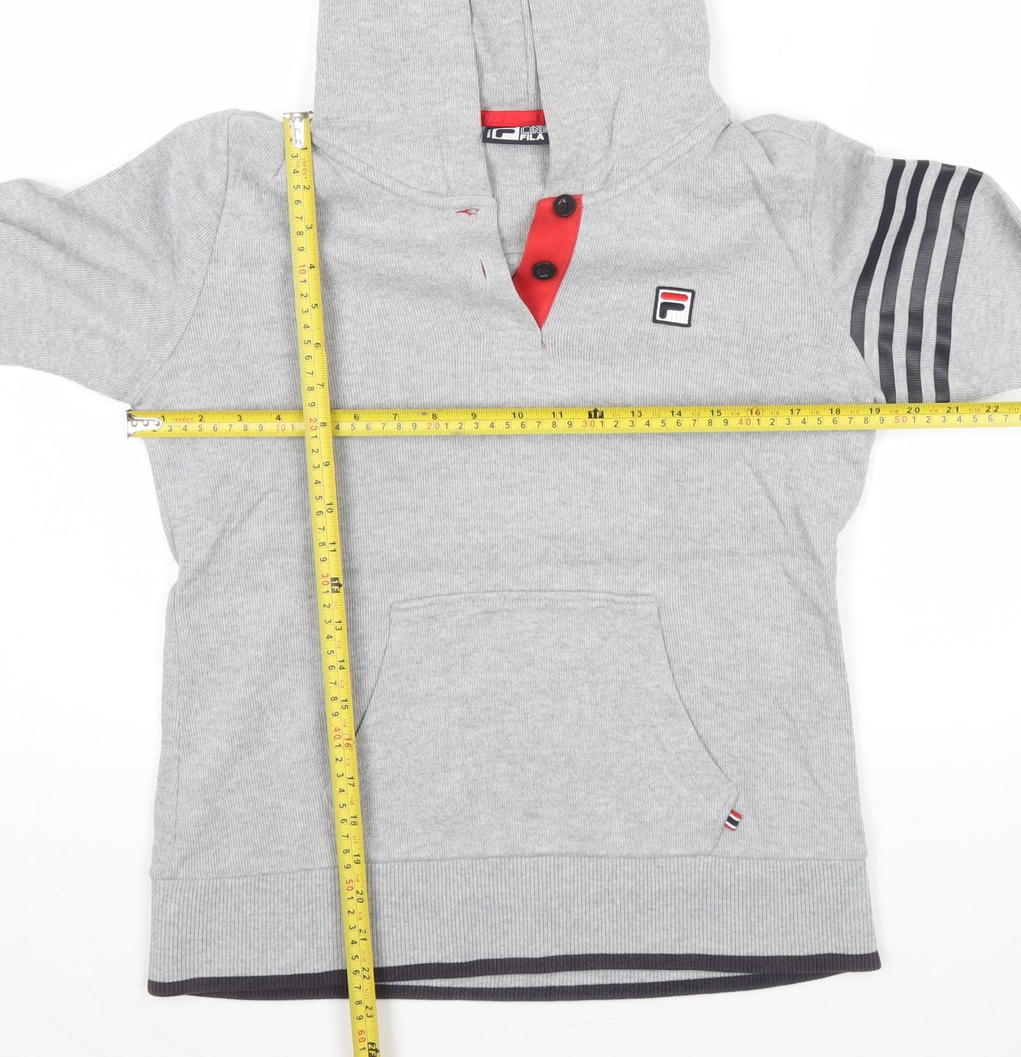 Fila Mens Grey Henley Hoodie Size M Hooded Sweatshirt Logo Sports