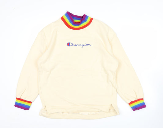 Champion Unisex Beige Rainbow Trim Sweatshirt Medium Pullover