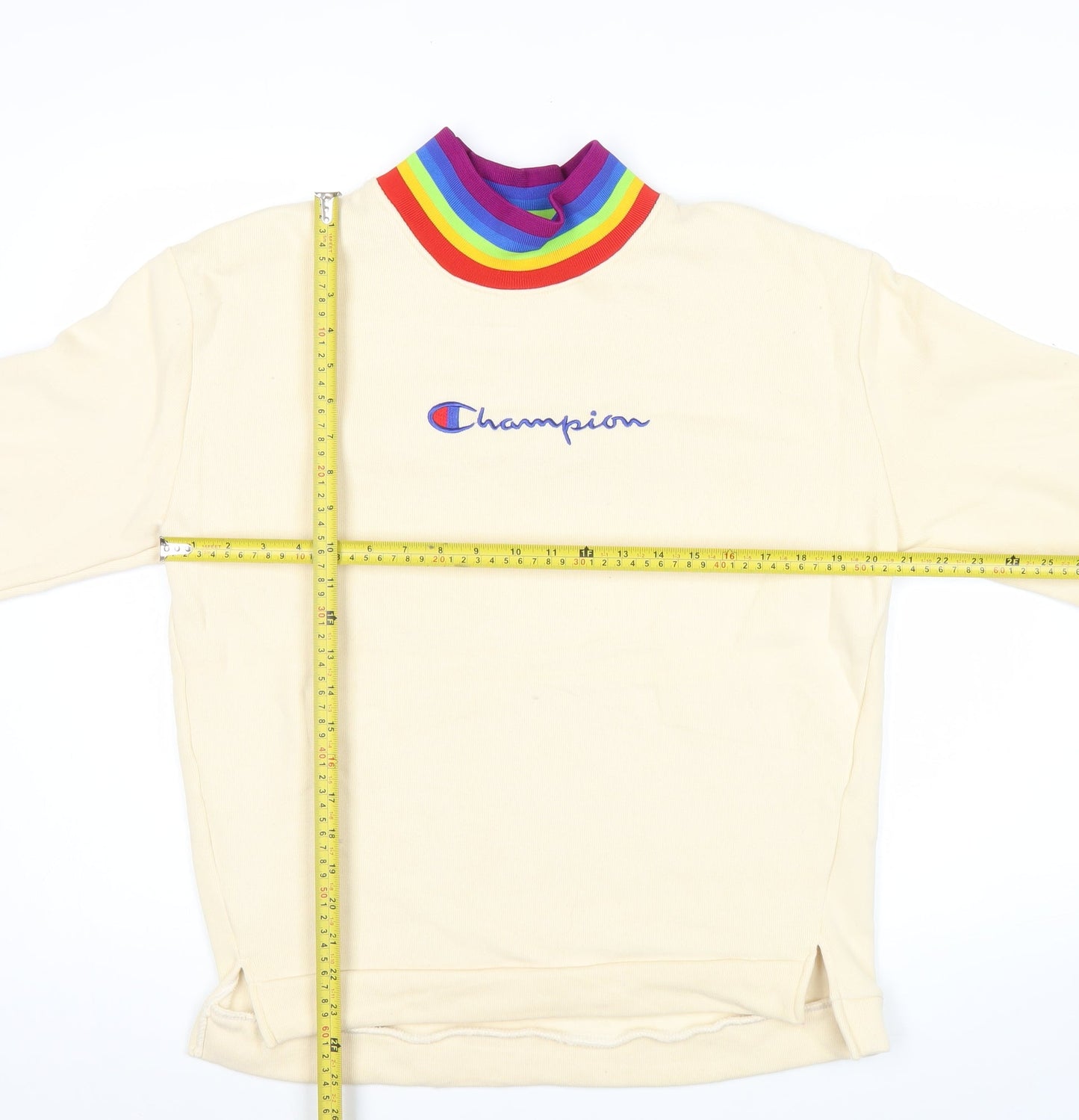 Champion Unisex Beige Rainbow Trim Sweatshirt Medium Pullover