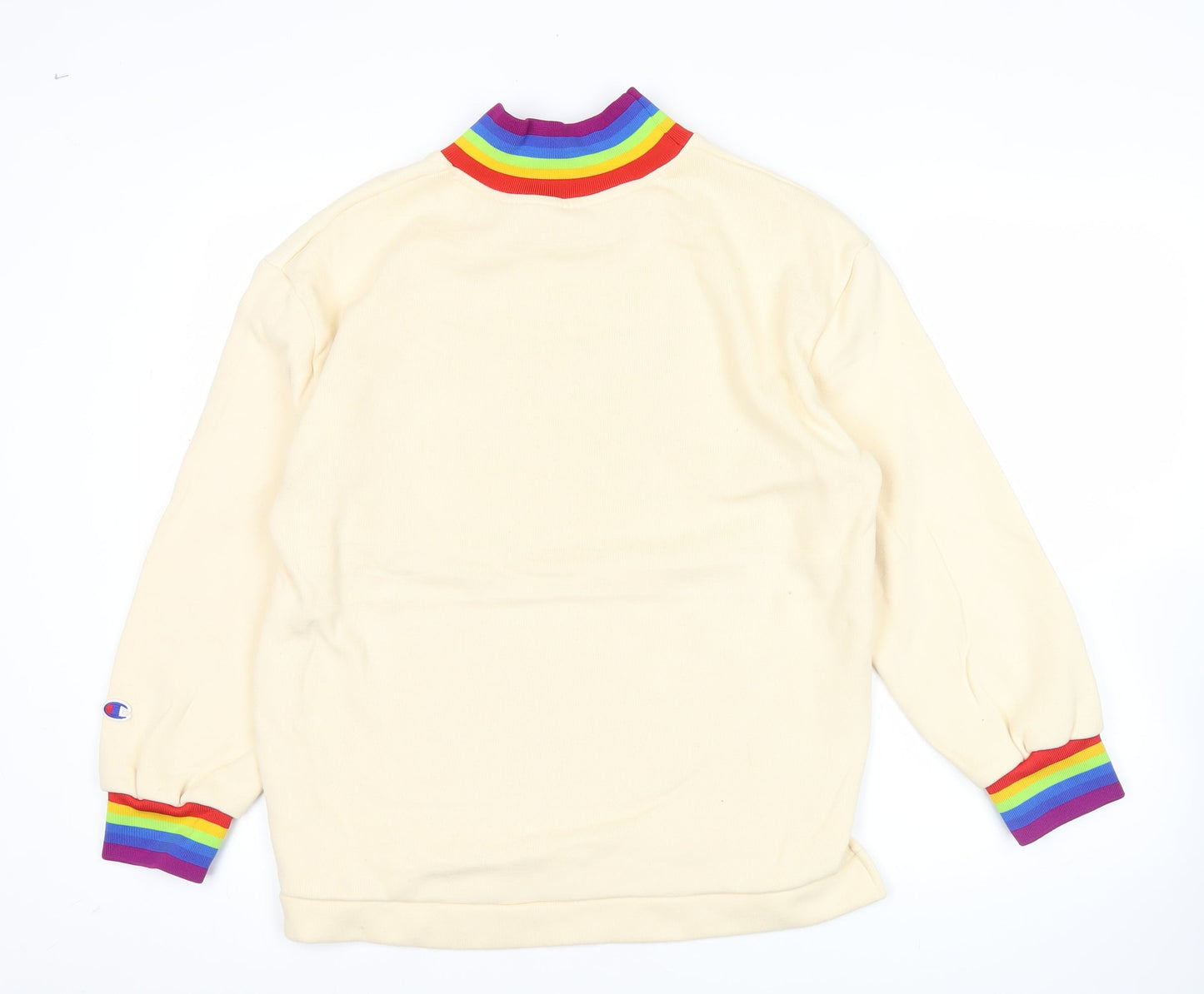 Champion Unisex Beige Rainbow Trim Sweatshirt Medium Pullover