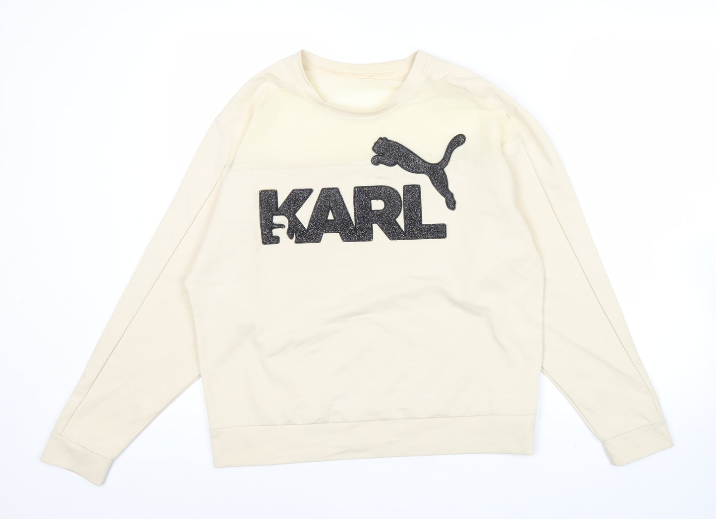 Puma x Karl Lagerfeld Womens Beige Sweatshirt Size S Logo Crew Neck