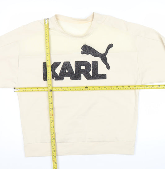 Puma x Karl Lagerfeld Womens Beige Sweatshirt Size S Logo Crew Neck