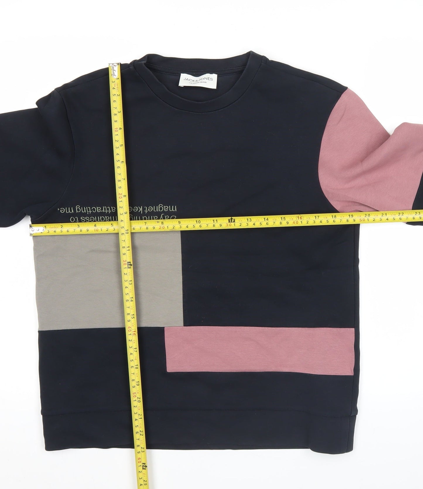 Jack & Jones Men’s Black Colourblock Sweatshirt XS Crew Neck