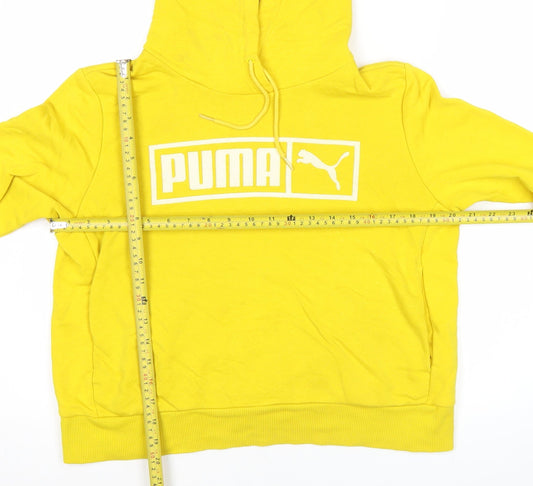 Puma Womens Yellow Hoodie Small Cotton Blend Pullover Logo Sportswear