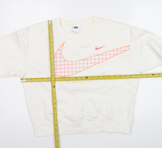 Nike Women’s White Graphic Logo Sweatshirt Size L Cotton Blend