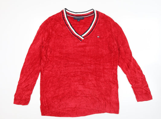 Tommy Hilfiger Womens Red V-Neck Pullover Jumper Size L Knit