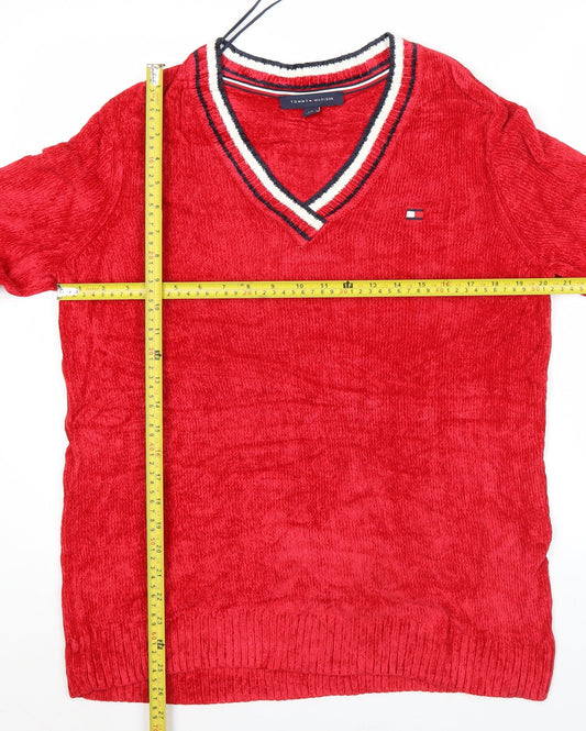 Tommy Hilfiger Womens Red V-Neck Pullover Jumper Size L Knit