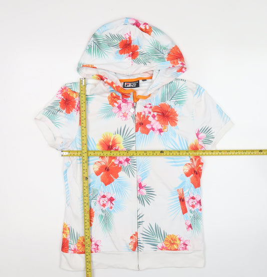 Fila Women’s White Floral Full Zip Hoodie UK 12 Short Sleeve Summer