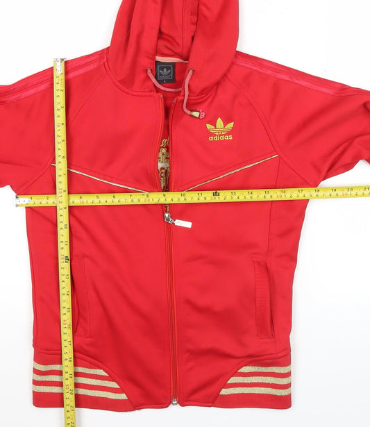 Adidas Womens Red Gold Full Zip Hoodie Jacket L Hooded Sweatshirt