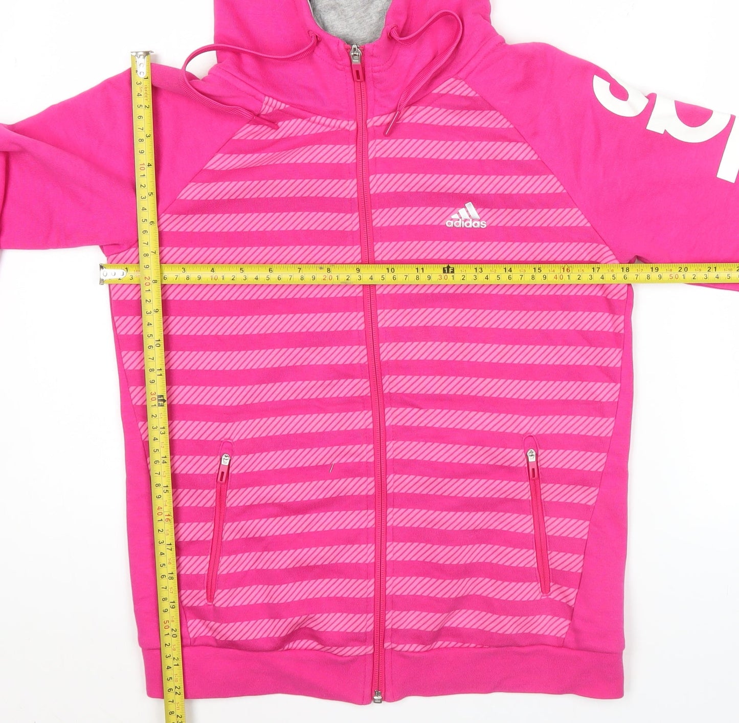 Adidas Womens Pink Full Zip Hoodie Size 12 UK Hooded Sweatshirt