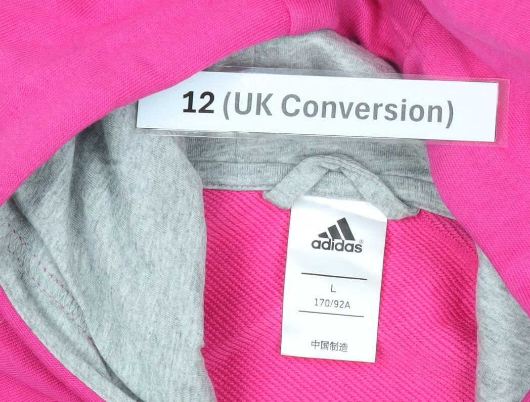 Adidas Womens Pink Full Zip Hoodie Size 12 UK Hooded Sweatshirt
