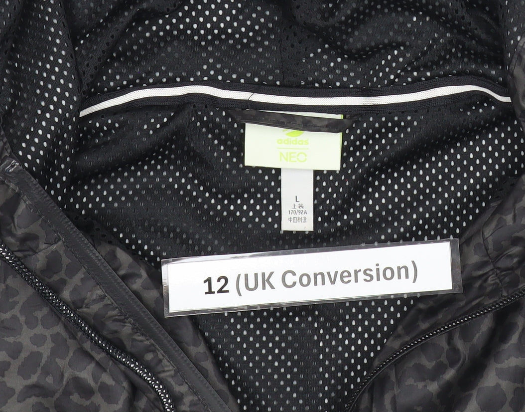 Adidas Women’s Black Animal Print Windbreaker Jacket Size 12