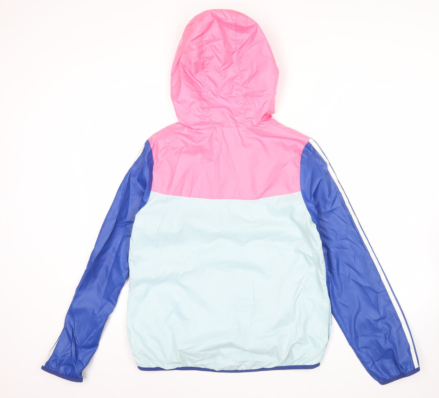 Adidas Womens Pink Blue Windbreaker Jacket UK 12 Hooded Lightweight